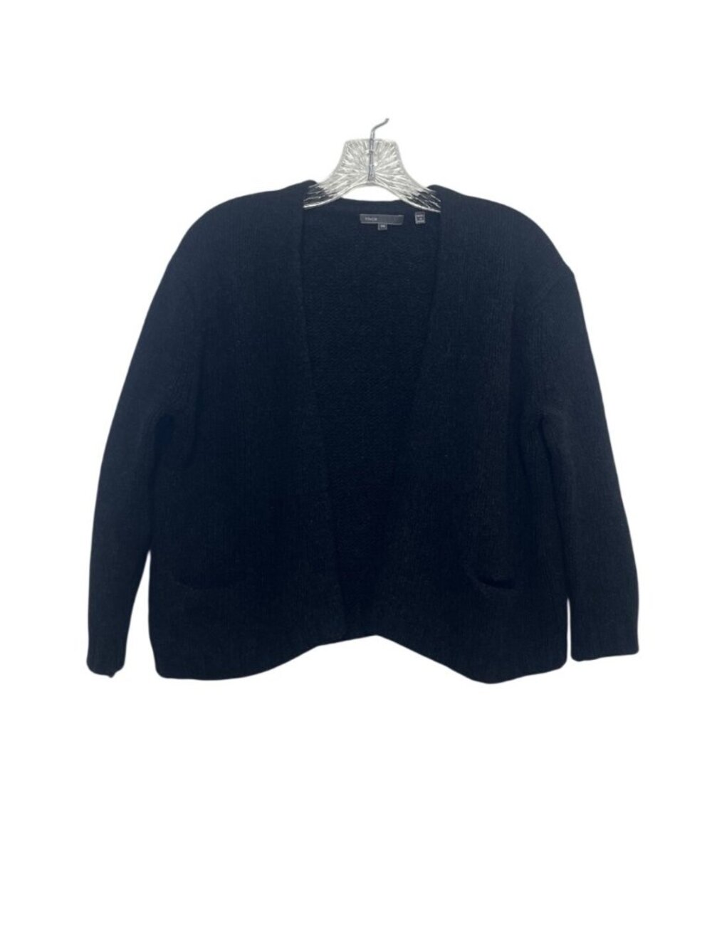 Vince Open Front Cardigan Sweater Wool Blend XS Black Cropped Pockets - Picture 3 of 10